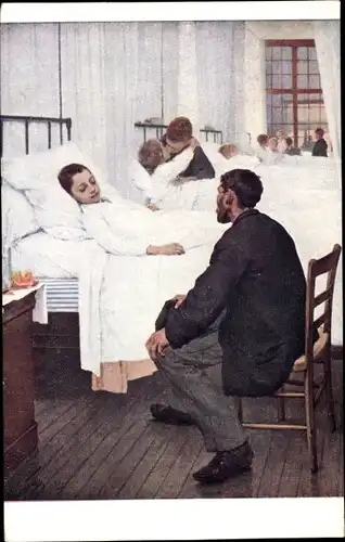 Künstler Ak Geoffroy, J., Le Jour de la Visite à l'Hôpital, Vater, Sohn