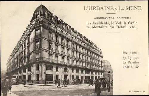 Ak Paris IX. Arrondissement Opéra, L'Urbaine & La Seine, Assurances