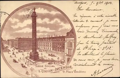 Litho Paris I. Louvre, Siege Social de l'Union Incendie, 9, Place Vendome
