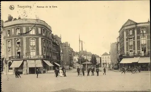 Ak Tourcoing Nord, Avenue de la Gare, Cafe Bellevue