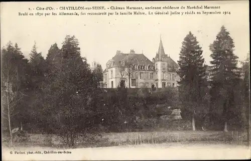 Ak Châtillon sur Seine Côte d’Or, Chateau du Marechal Marmont, Brule en 1870