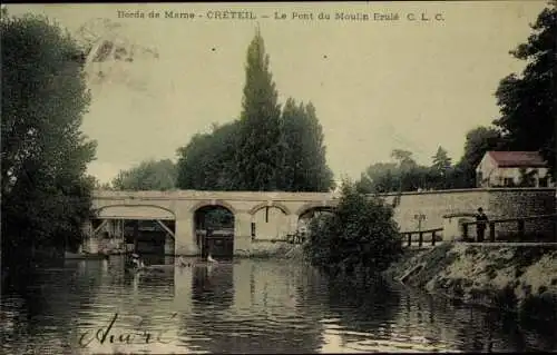 Ak Créteil Val de Marne, Le Pont du Moulin Erule