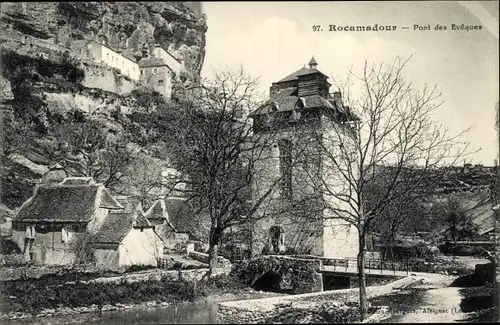 Ak Roc Amadour Rocamadour Lot, Pont des Eveques
