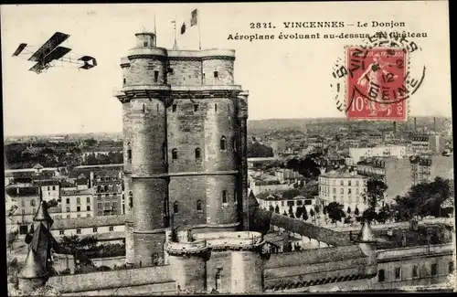 Ak Vincennes Val de Marne, Le Donjon, Aeroplane