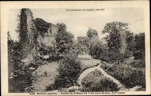 Ak Ballon Sarthe, Ruines du Chateau de l'Isle sous Brulon