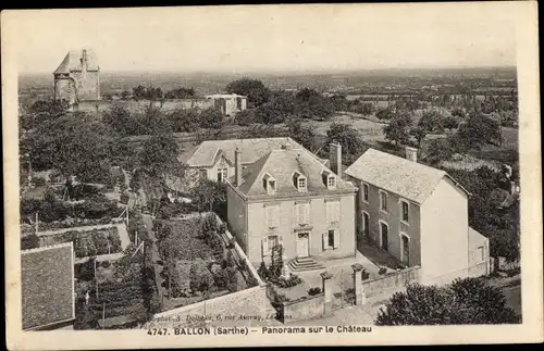 Ak Ballon Sarthe, Panorama sur le Chateau