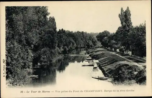 Ak Champigny Marne, Berge de la rive droite, Vue prise du Pont