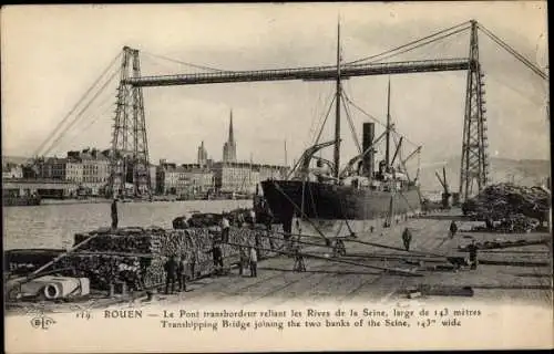 Ak Rouen Seine Maritime, Le Pont transbordeur reliant les Rives de la Seine