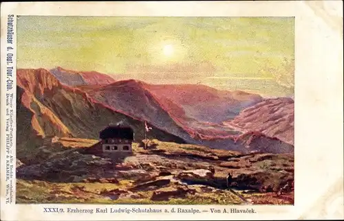 Künstler Ak Hlavacek, A., Kapellen Neuberg an der Mürz Steiermark, Karl Ludwig Schutzhaus