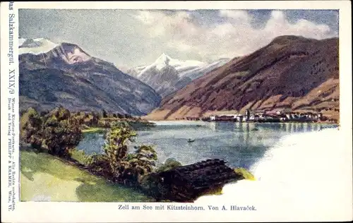 Künstler Ak Hlavacek, A., Zell am See, Panorama mit Kitzsteinhorn