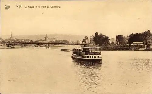 Ak Liège Lüttich Wallonien, La Meuse, Pont du Commerce, Salondampfer