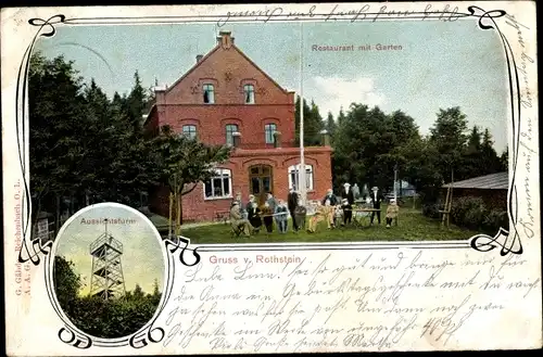 Passepartout Ak Rothstein Rotstein Reichenbach in der Oberlausitz, Restaurant, Garten, Aussichtsturm