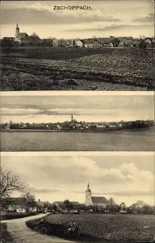 Ak Zschoppach Grimma in Sachsen, Panorama, Ansicht mit Kirche