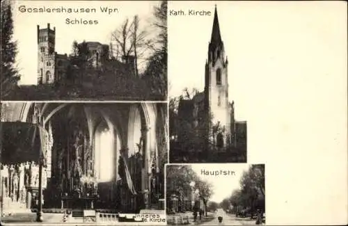 Ak Jabłonowo Pomorskie Goßlershausen Westpreußen, Kath. Kirche, Hauptstraße, Schloss