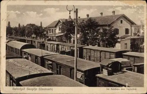 Ak Skopje Üsküb Mazedonien, Bahnhof, Gleisseite, Eisenbahn