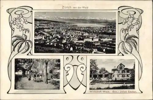 Jugendstil Passepartout Ak Zürich Stadt Schweiz, Gesamtansicht, Wirtschaft Waid