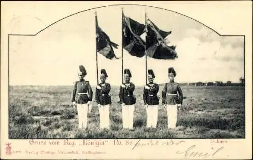Passepartout Ak Hohenlockstedt, Soldaten mit Fahnen des Regiments Königin
