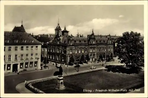 Ak Elbląg Elbing Westpreußen, Friedrich Wilhelm Platz mit Post, Denkmal, Gasthaus