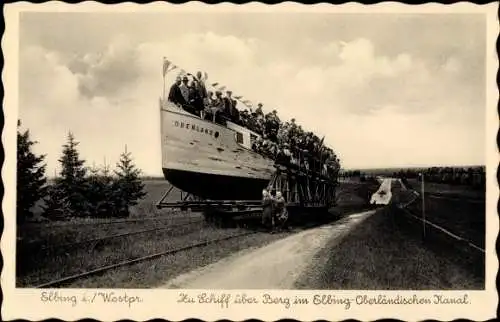 Ak Pasłęk Preußisch Holland Ostpreußen, Zu Schiff über Berg im Elbing Oberländischen Kanal