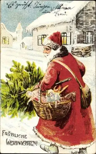 Ak Glückwunsch, Weihnachten, Weihnachtsmann, Puppen, Tannenbaum