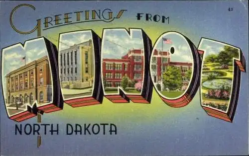 Buchstaben Ak Minot North Dakota USA, Post Office, Court House, State Teachers College