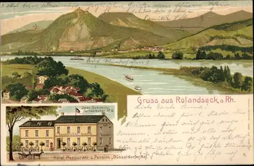 Litho Rolandseck Remagen am Rhein, Panorama, Hotel Restaurant Düsseldorfer Hof