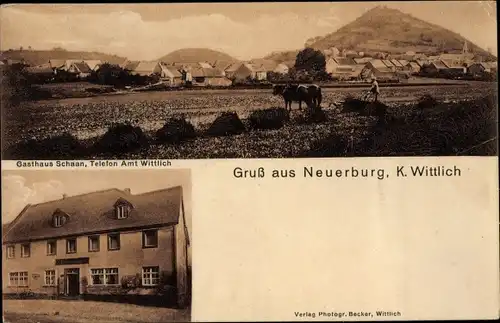 Ak Neuerburg Wittlich in der Eifel, Gesamtansicht, Neuerburger Kopf, Gasthaus Schaan