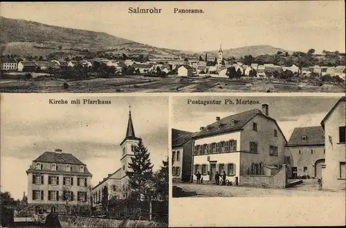 Ak Salmrohr Salmtal in der Eifel, Panorama, Kirche, Pfarrhaus, Postagentur Ph. Mertens