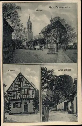 Ak Gau Odernheim Rheinhessen, Kirche, Canzlei, Altes Schloss