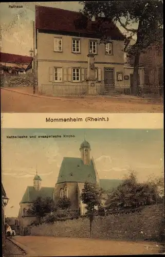 Ak Mommenheim Rheinhessen, Rathaus, Katholische und Evangelische Kirche