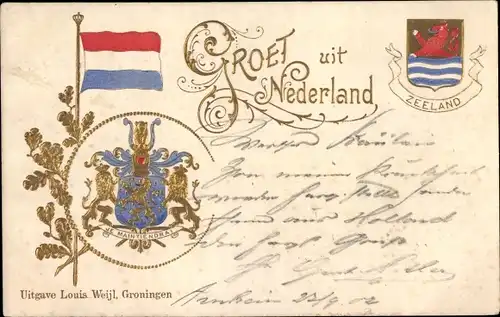Wappen Präge Ak Zeeland Niederlande, Fahne, Souvenir
