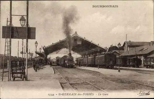 Ak St Germain des Fosses Allier, La Gare, Bahnhof, Eisenbahn