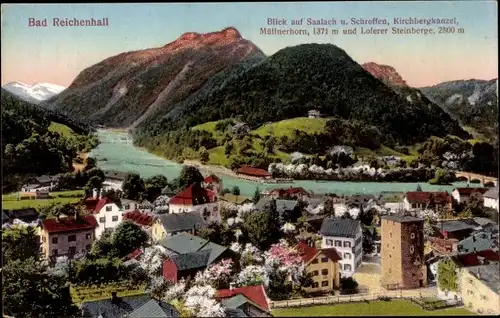 Ak Bad Reichenhall in Oberbayern, Blick auf Saalach und Schroofen, Kirchbergkanzel, Müllnerhorn