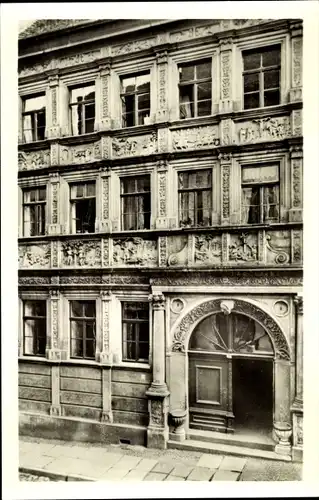 Foto Ak Görlitz, das bibliche Haus, Reliefs, Friese, Eingangstor