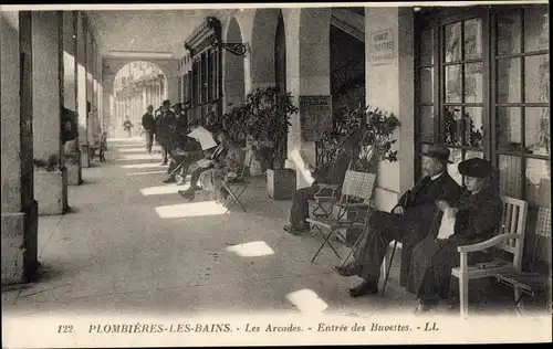 Ak Plombières les Bains Lothringen Vosges, Les Arcades, Entree des Buvettes