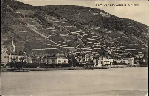 Ak Assmannshausen Rüdesheim am Rhein, Blick aus der Ferne auf den Ort