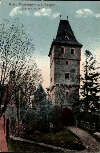 Ak Nieder Beerbach Mühltal im Odenwald, Burg Frankenstein, Torturm