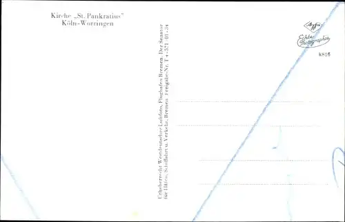 Ak Worringen Köln am Rhein, Kirche St. Pankratius, Luftaufnahme