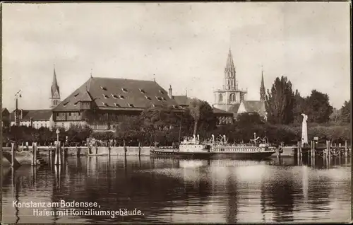 Ak Konstanz am Bodensee, Hafen mit Konziliumsgebäude