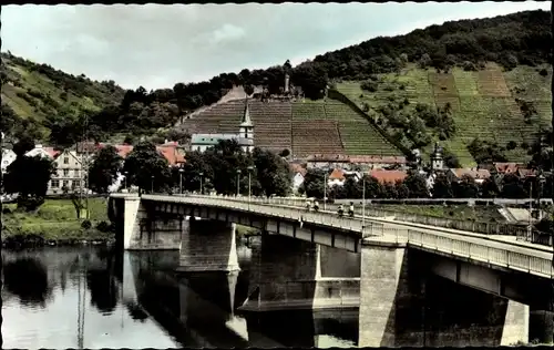 Ak Klingenberg am Main Unterfranken, Ortsansicht, Weinberge, Brücke