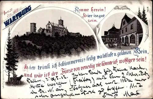 Litho Lutherstadt Eisenach in Thüringen, Wartburg, Gasthof