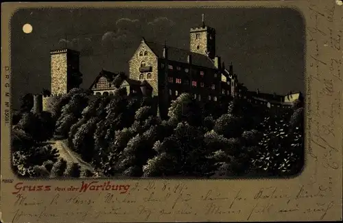 Mondschein Litho Lutherstadt Eisenach in Thüringen, Wartburg