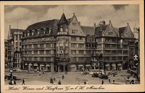 Ak München Bayern, Warenhaus u. Kaufhaus Hertie, Autos, Passanten