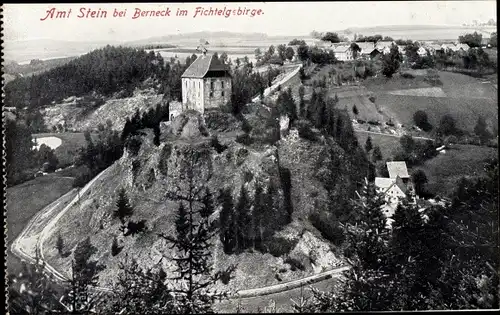 Ak Stein Gefrees im Fichtelgebirge Oberfranken, Schloss, Ort, Vogelschau