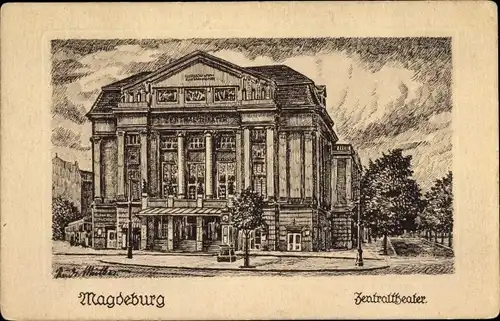 Künstler Ak Müllers, R., Magdeburg an der Elbe, Zentraltheater