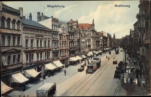 Ak Magdeburg an der Elbe, Breiteweg, Straßenbahn