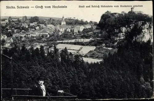 Ak Hohnstein Sächsische Schweiz, Schloss Hohnstein, Stadt vom Hockstein aus gesehen