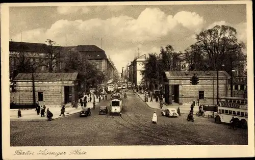 Ak Berlin Tiergarten, Leipziger Platz, Straßenbahn, Bus mit Dunlop Reklame