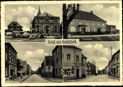 Ak Kohlscheid Herzogenrath Nordrhein Westfalen, Kirche, Markt, Turnhalle, West- und Südstraße