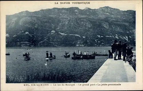 Ak Aix les Bains Savoie, Le Lac du Bourget, Le Grand Port, La Jetee promenade